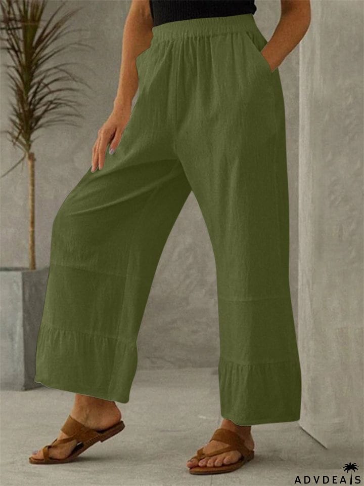 Women's Elastic Mid Waist Loose Cotton Linen Pants