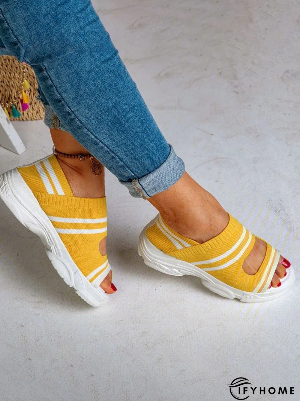 Casual Low Heel Gray Open Toe Sandals | IFYHOME