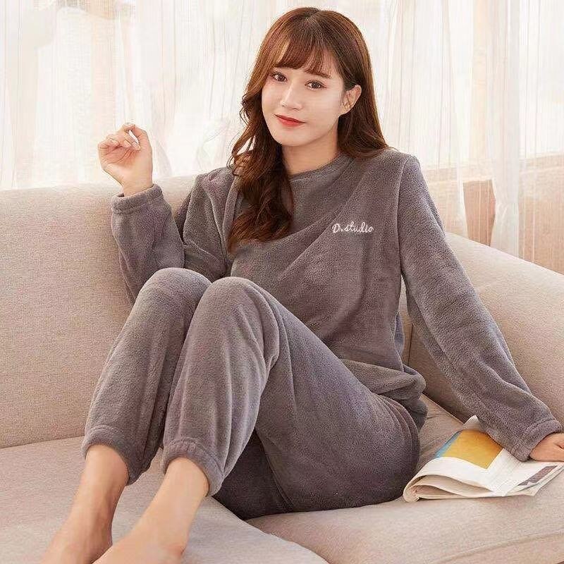 Bkdfamily fall 2025 fashion trends New Women Pyjamas Sets 2025 Autumn Winter Warm Flannel Thick Homewear Long Sleeve Cartoon Sleepwear Female Pajamas Suit Wearable
