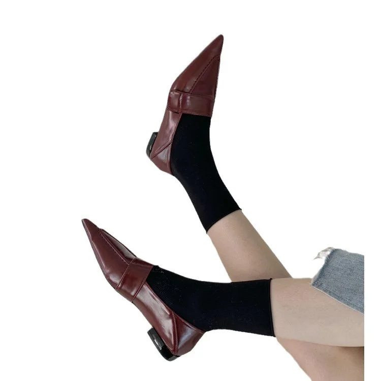 Yyvonne Spring And Autumn New Sharp Head Flat Single Shoes Two-Pin Flat With The British Academy Wind Casual Leather Shoes Women