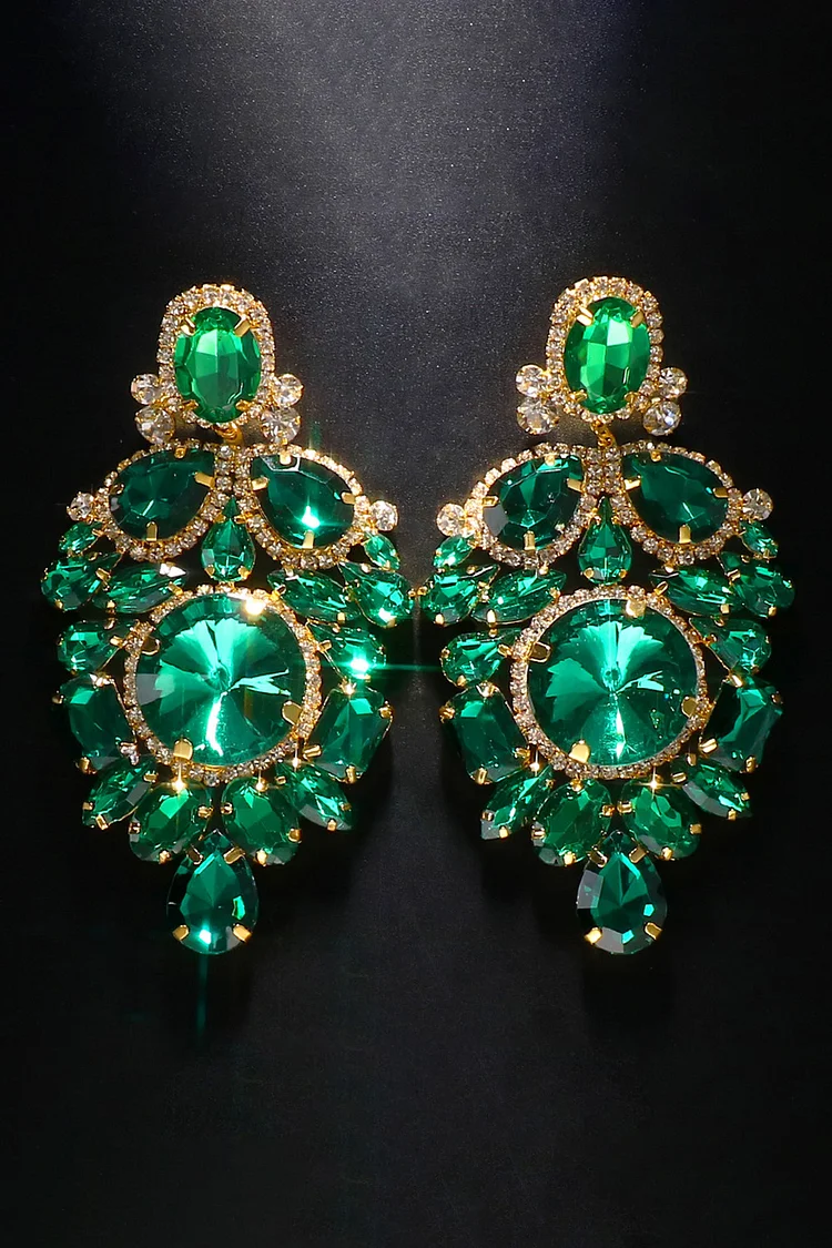 Fashion Green Geometric Rhinestone Dangle Earrings 2024 - Xpluswear