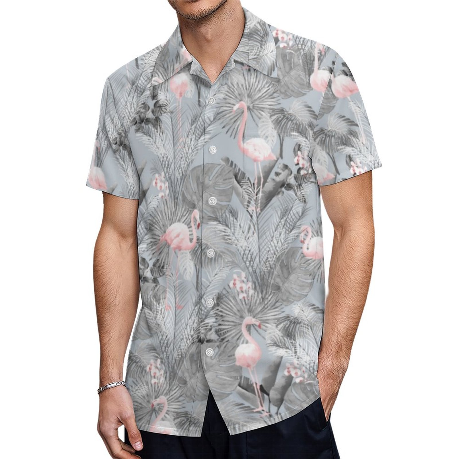 Flamingo Orchid Tropical Pattern Gray Id868 Hawaiian Shirt Mens Button Down Tropical Hawaii Beach Shirts