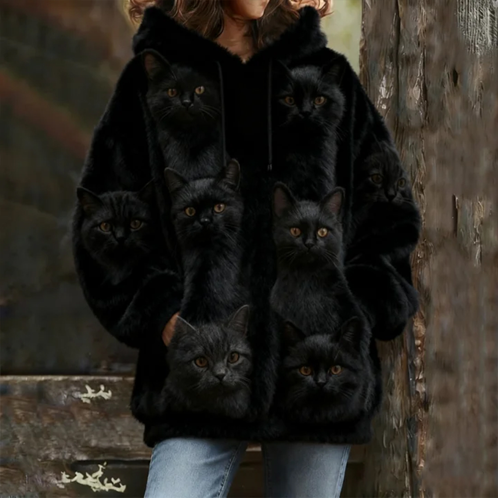 Probe Cute Cat Flannel Hoodie wearshes