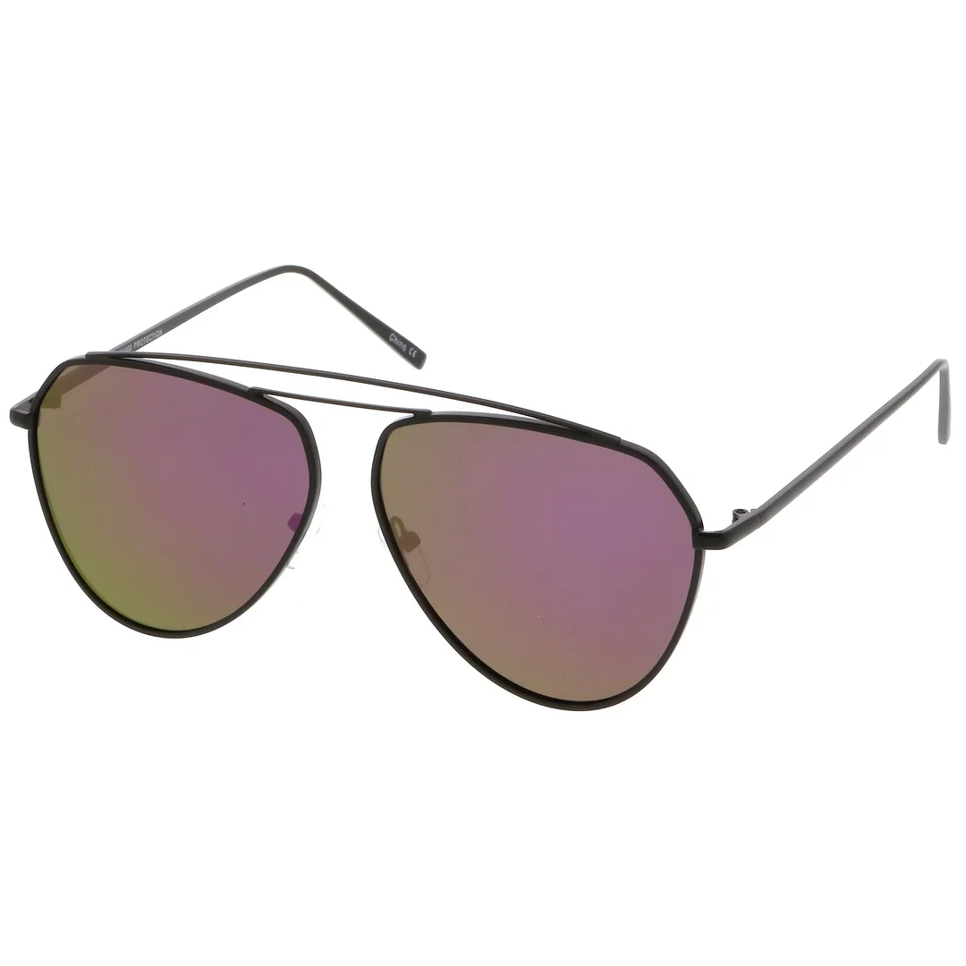 Oversize Metal Aviator glasses Curved Crossbar Colored Mirror Flat Lens 59mm