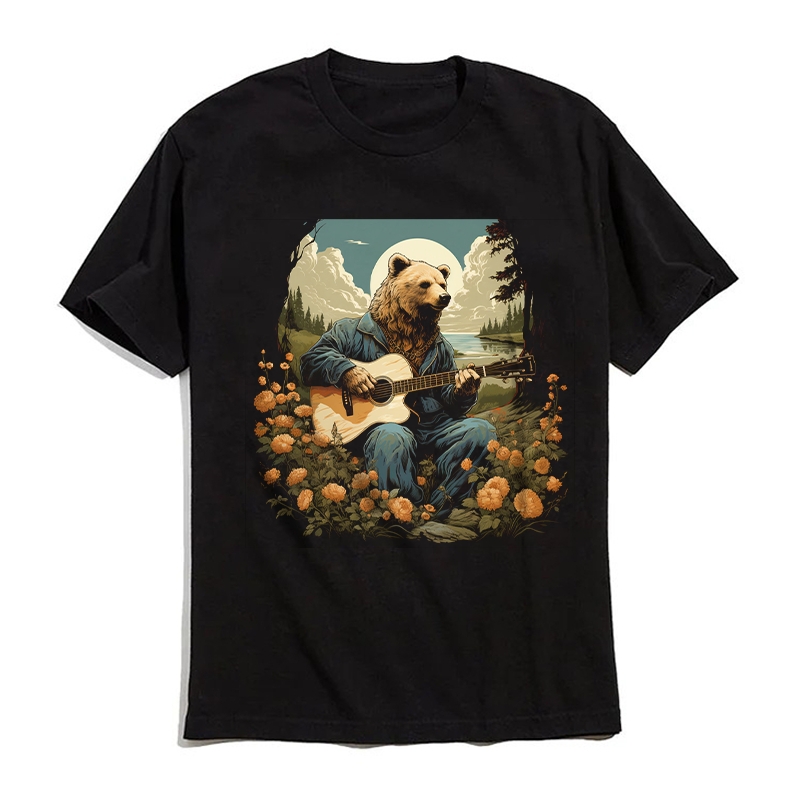 Mr Bear playing the guitar T-shirt Unisex Graphic Tee 