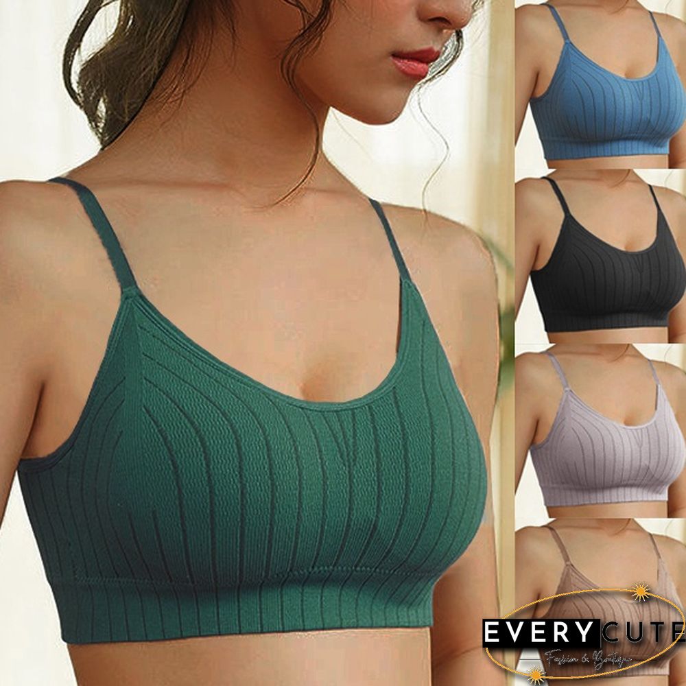 Women's Sleeveless Striped Bra Padded Tank Tops Spaghetti Strap Bralette Crop Top Tube Bras Seamless Tube Top