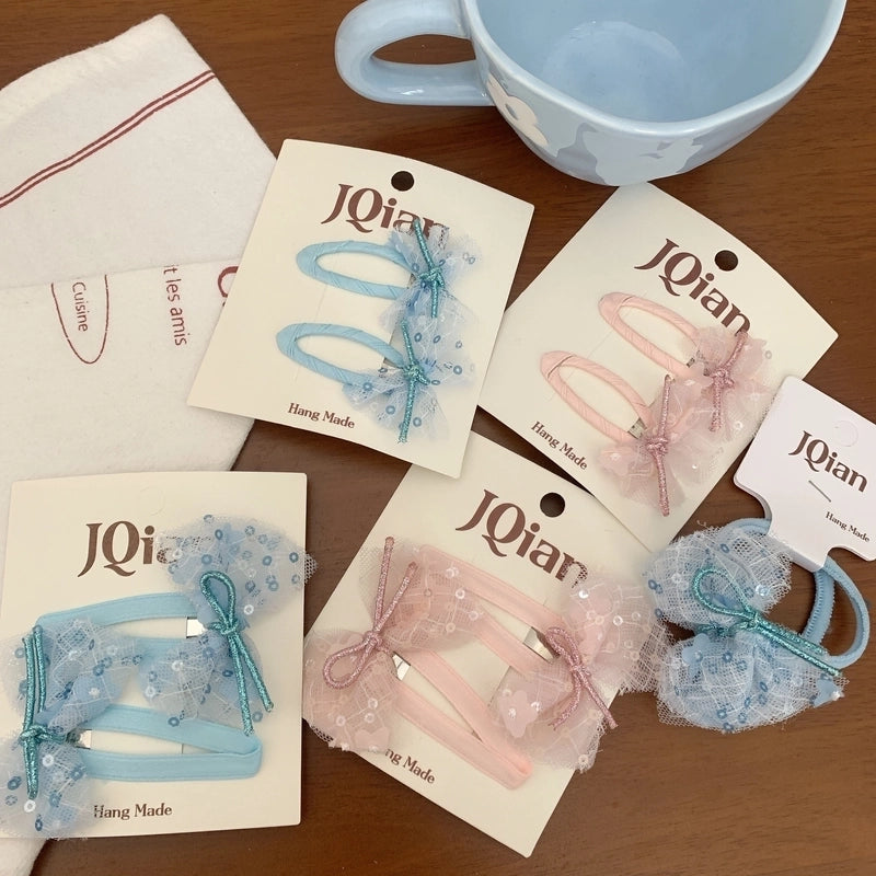 Women’s Cute Sweet Korean Style Bow Knot Gauze Sequins Handmade Lace Hair Clip Hair Tie