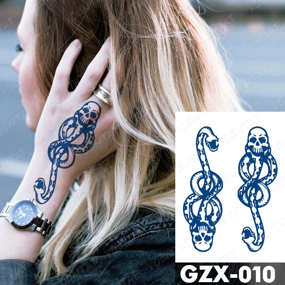 Gingf Lasting Waterproof Temporary Tattoo Sticker Snake Totem Skull Dark Mark Flash Tatto Male Body Art Cool Fake Tatoo Female