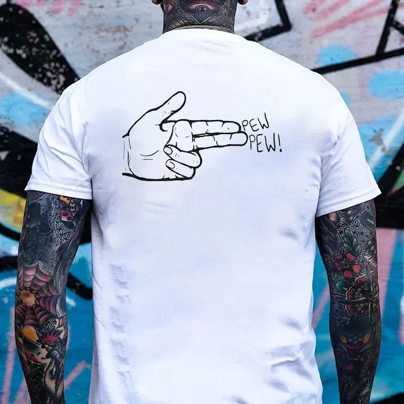PEW PEW Hand Graphic Casual Modern Style Black Print T-shirt