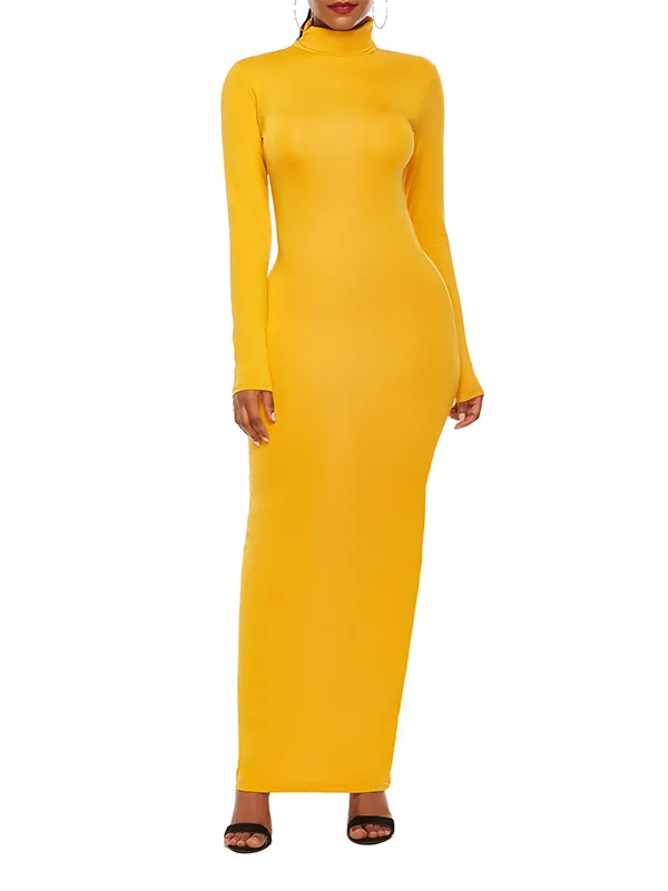 high neck buckle detail bodycon maxi dress – EDGE main image 1