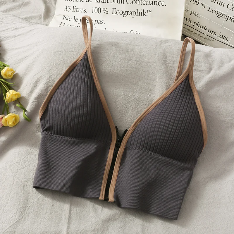 Korean Crop Tops Slim Fit Spaghetti Strap Tanke Top Women Built In Bra Off Shoulder Versatile Striped Camisole Sleeveless Ins