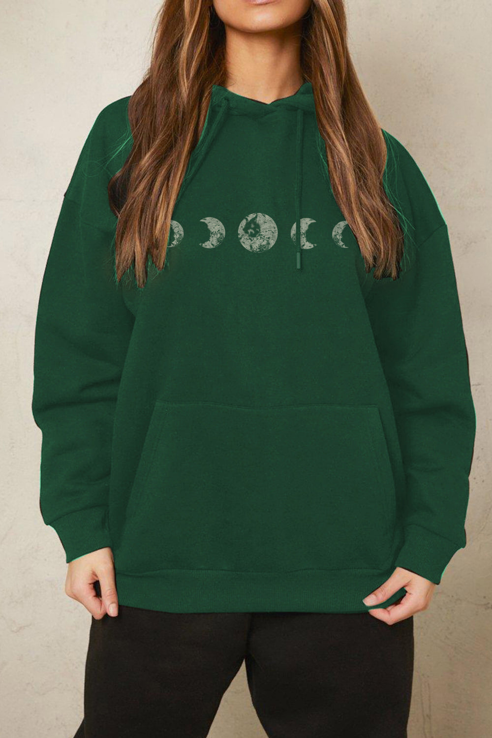 Llyge Simply Love Full Size Dropped Shoulder Lunar Phase Graphic Hoodie llyge