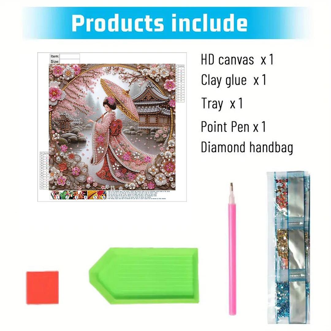 Japanese Beauty Special Shaped 5D DIY Partial Drill Diamond Painting Kit 30x30cm