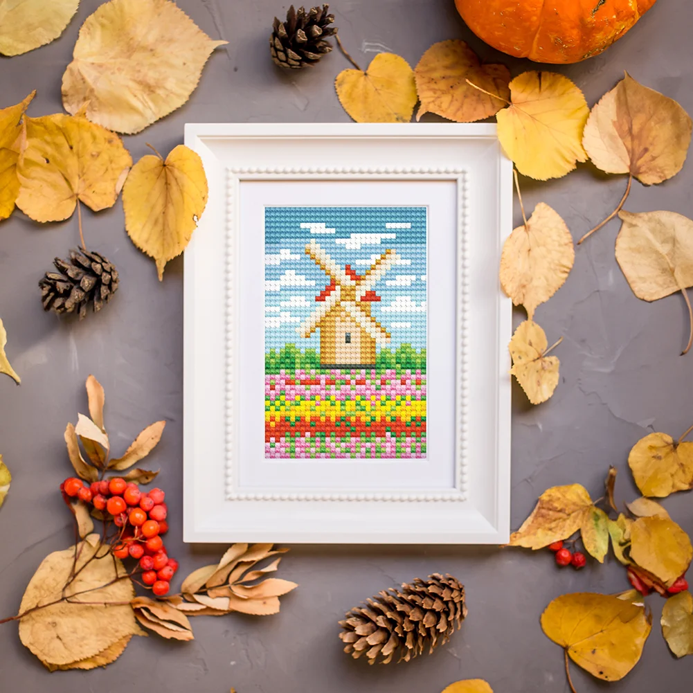 6pcs Scenery DIY Mini Round Diamond Painting for Desktop Decor No Frame(14*19cm)