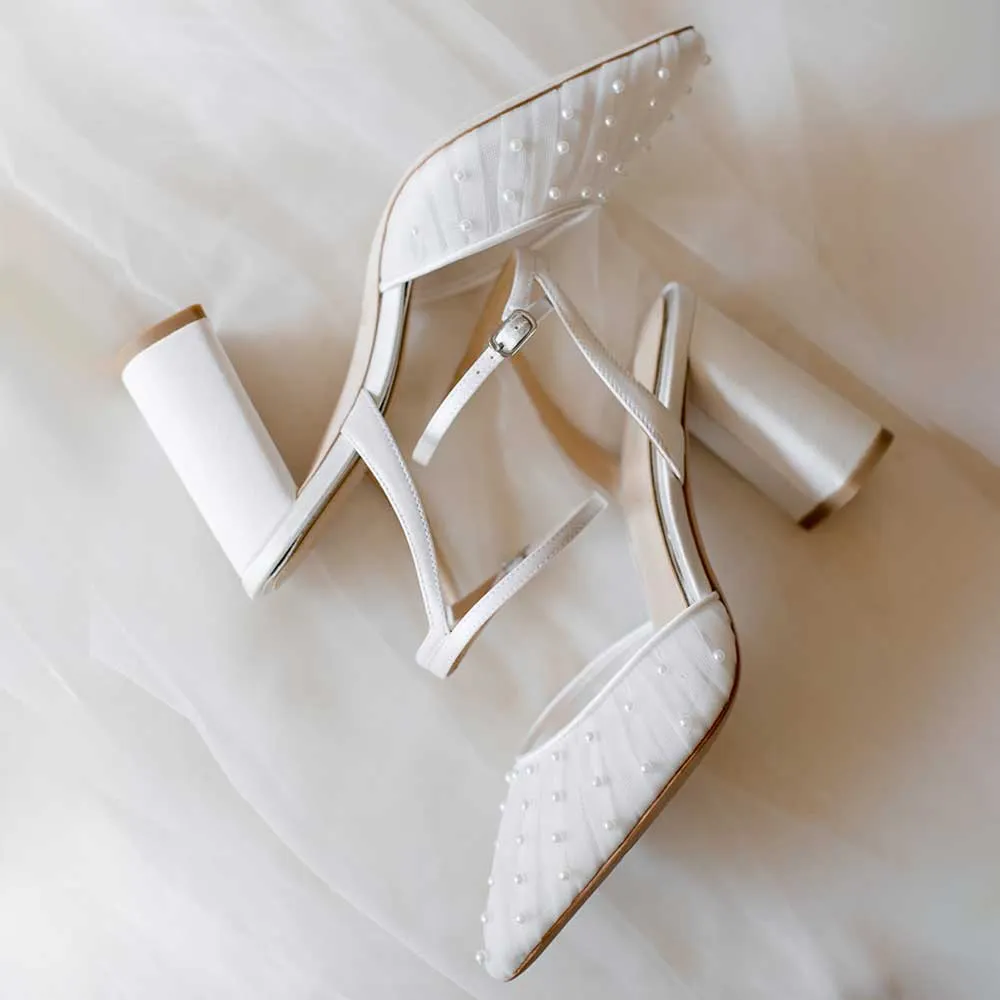 Silk Pearl Strap Pointed Toe Wedding Pumps