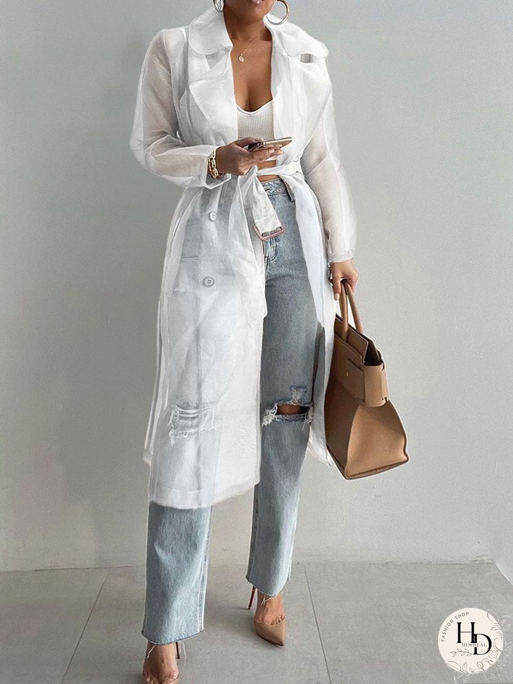 Women'S Cardigans Solid Lapel Mesh Lantern Long Sleeve Cardigan