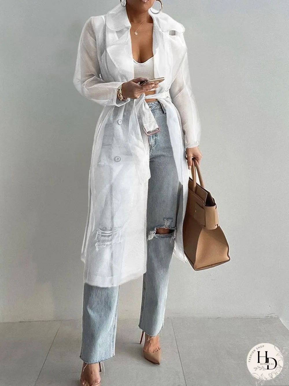 Women'S Cardigans Solid Lapel Mesh Lantern Long Sleeve Cardigan