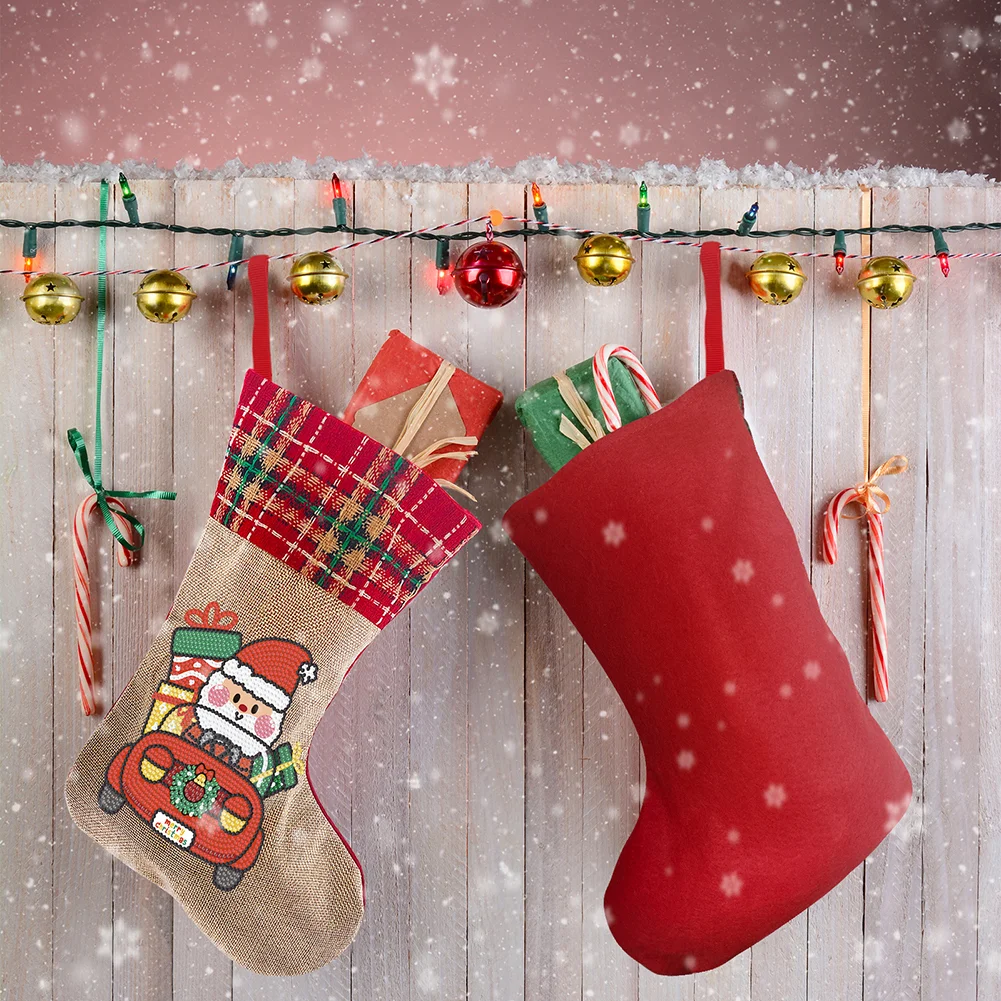 DIY Santa Christmas Socks Decor DIY Diamond Art Kits for Family Party Decoration(20*35cm)