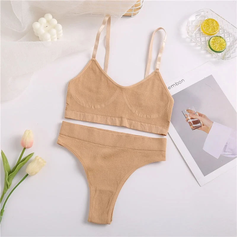 FINETOO Seamless Bra Set Women Wireless Crop Top Suit Sexy Female Tops Low-Rise Panties Comfortable Basic Bras Set Girl Lingerie