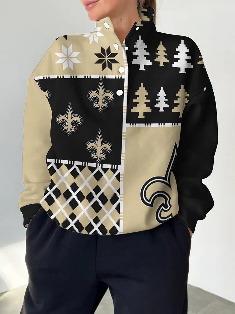 New Orleans Saints 2025 New Design Casual Snap  Mockneck Pullover