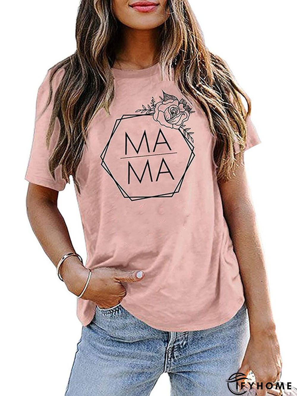 Vintage MAMA Floral Printed Short Sleeves Crew Neck Casual Top | IFYHOME