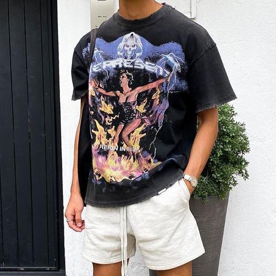 Mens Vintage round neck printed short-sleeved t-shirts