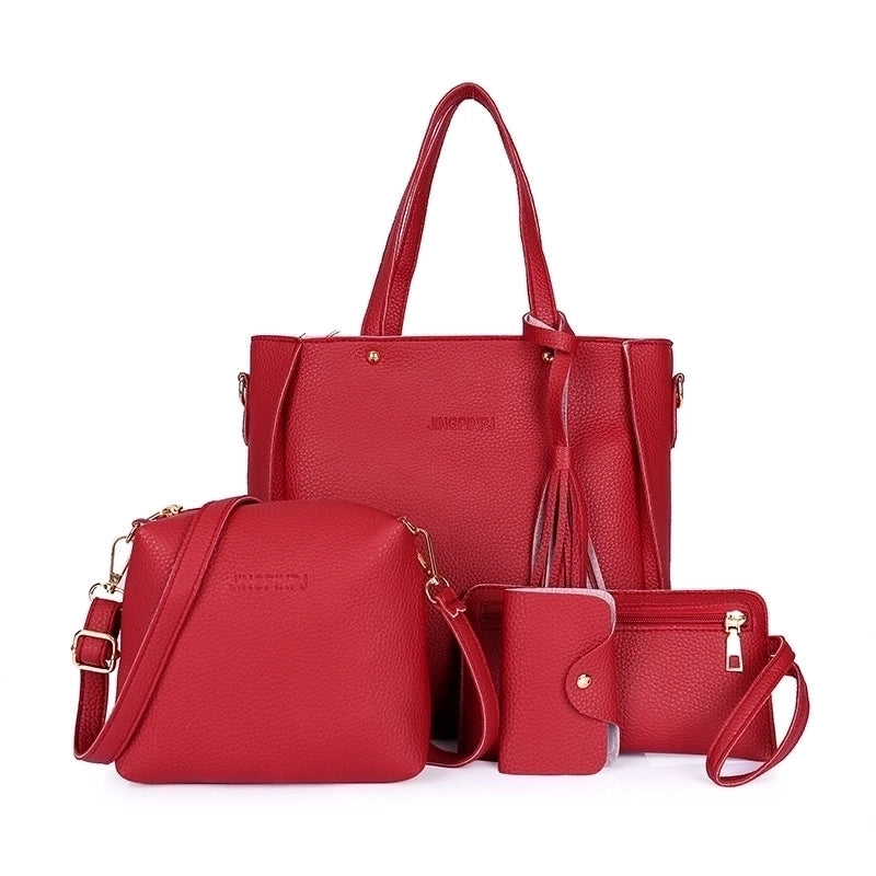 Women's Medium Pu Leather Solid Color Vintage Style Classic Style Bucket Zipper Bag Sets4