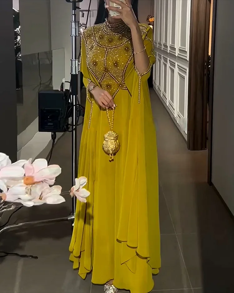 Women's Crew Neck Embroidered Kaftan Dress