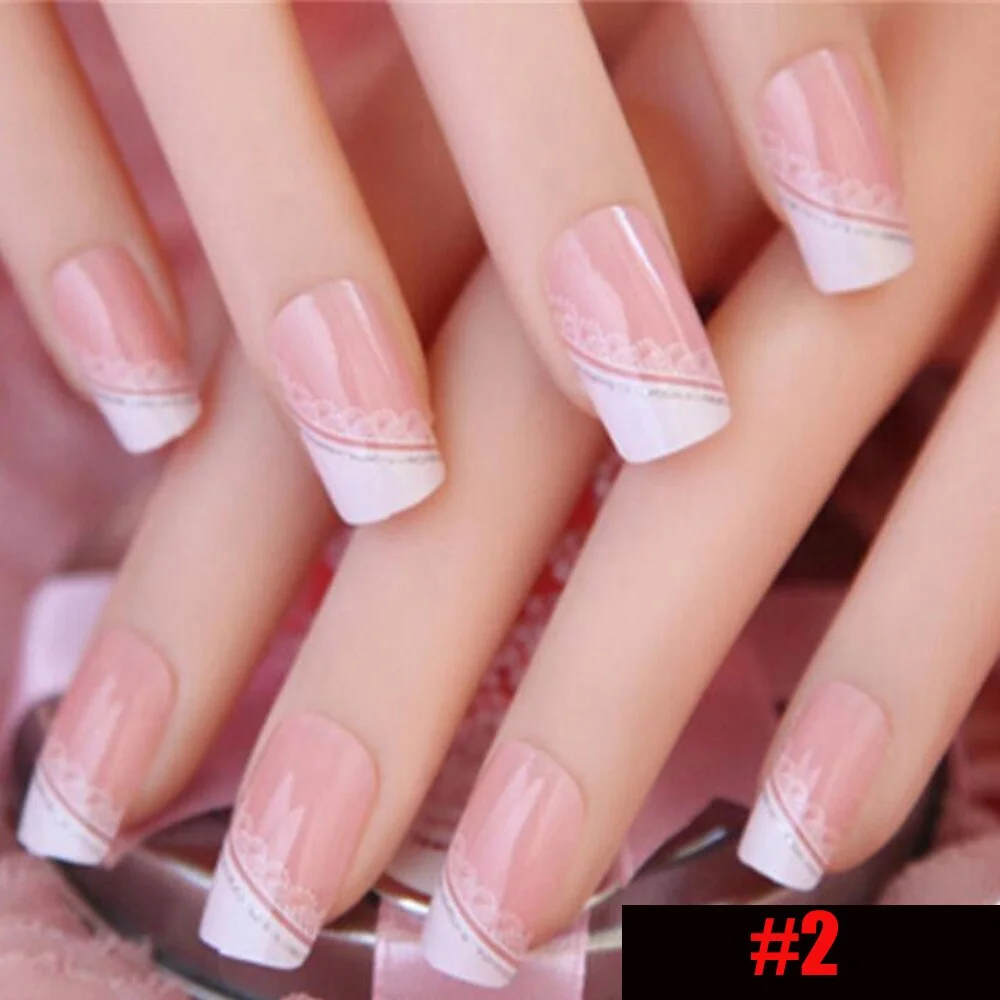 24 PCS Acrylic False Nails Full Cover Plastic Fake Nails Art Tips French Manicure Salon With Double sided adhesive nail Art 928 515-Nail Inspo