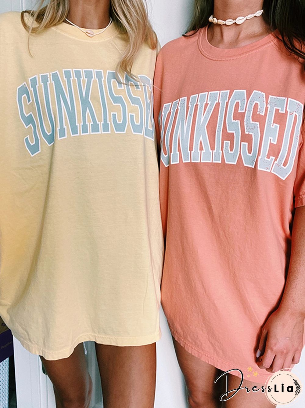 Round Neck Short Sleeve Letters Casual Tee