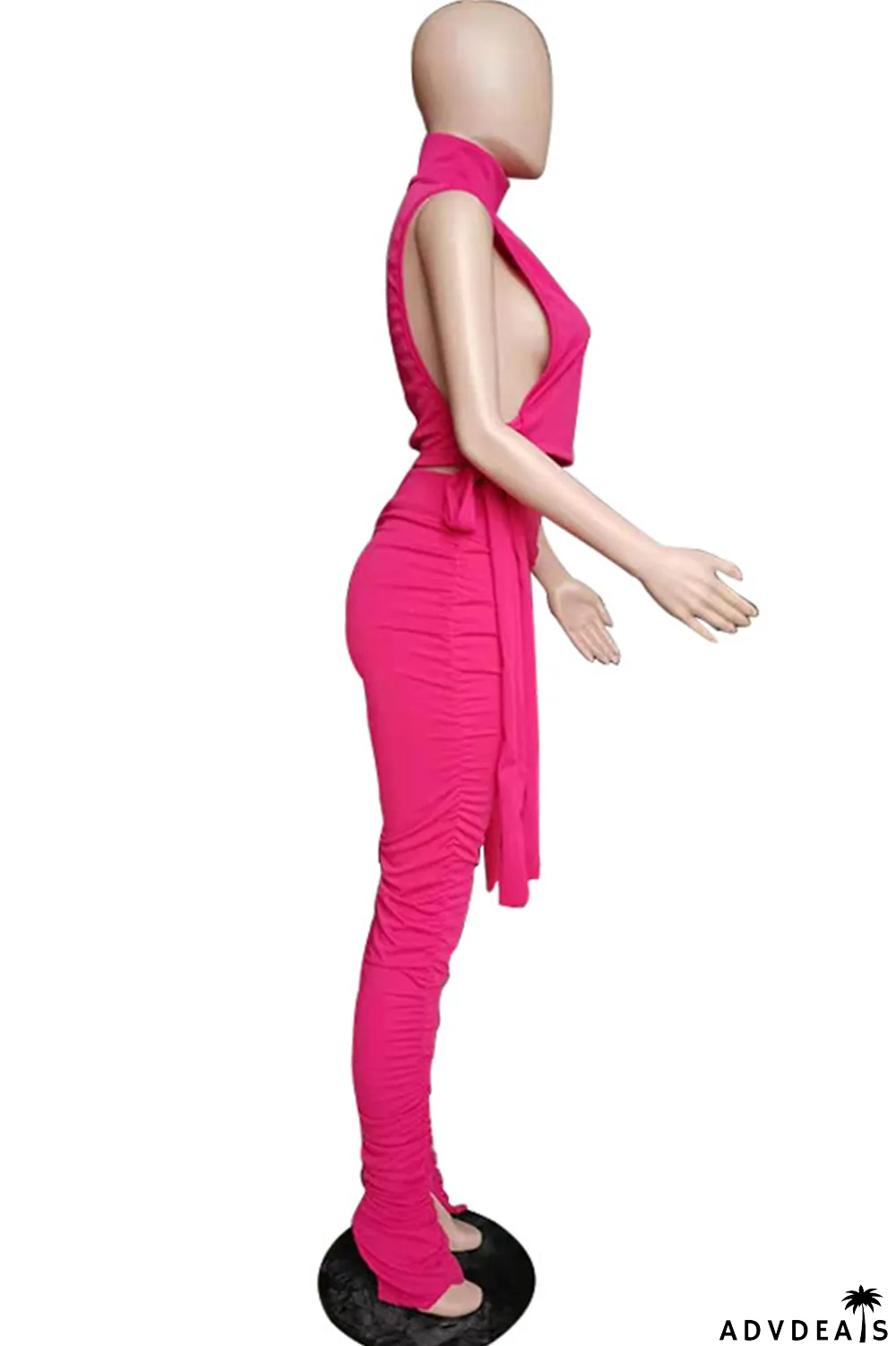 Purple Sexy Solid Split Joint Turtleneck Sleeveless Two Pieces