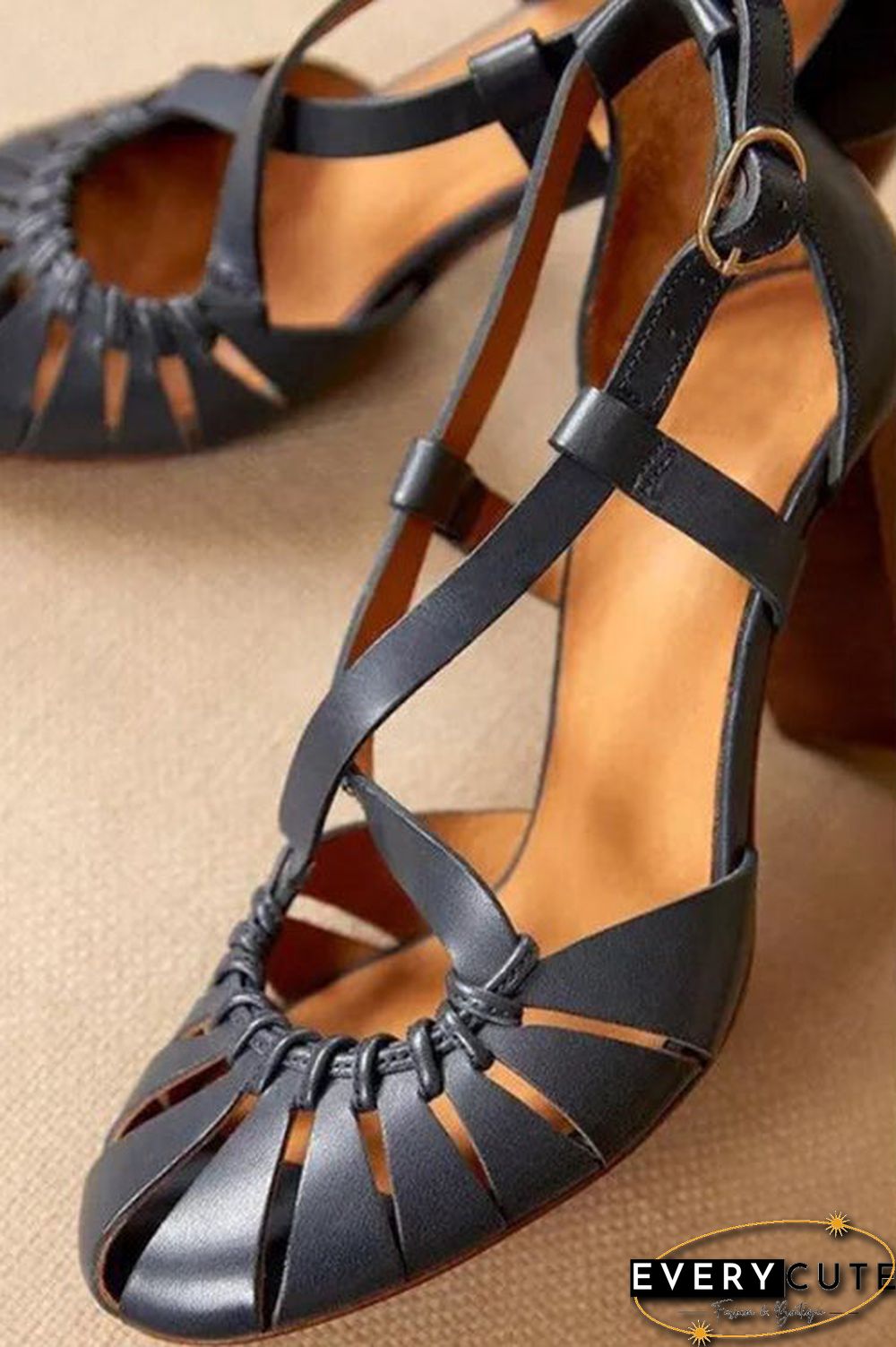 Multi Cross Strap Chunky High Heel Sandals