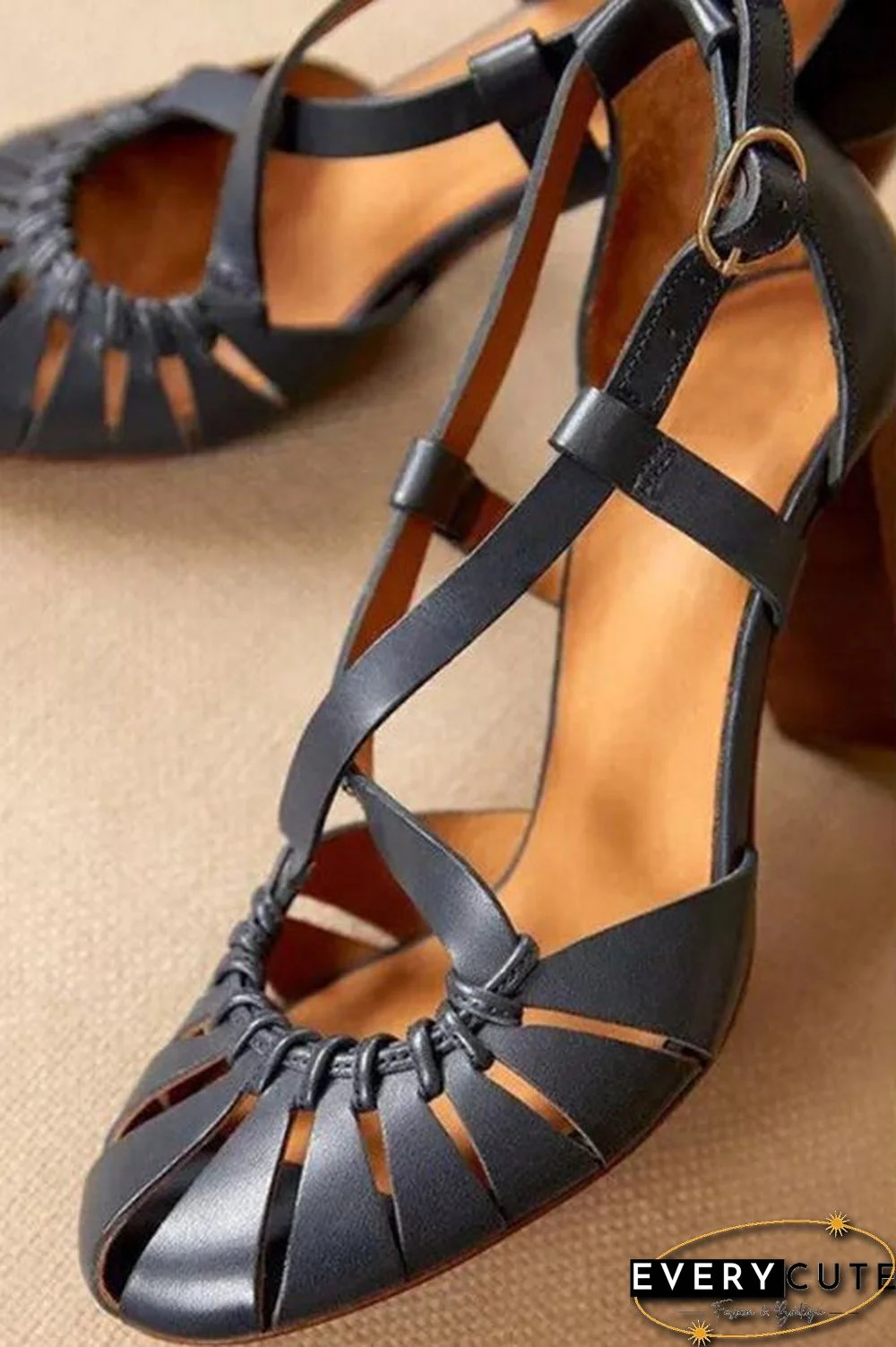 Multi Cross Strap Chunky High Heel Sandals