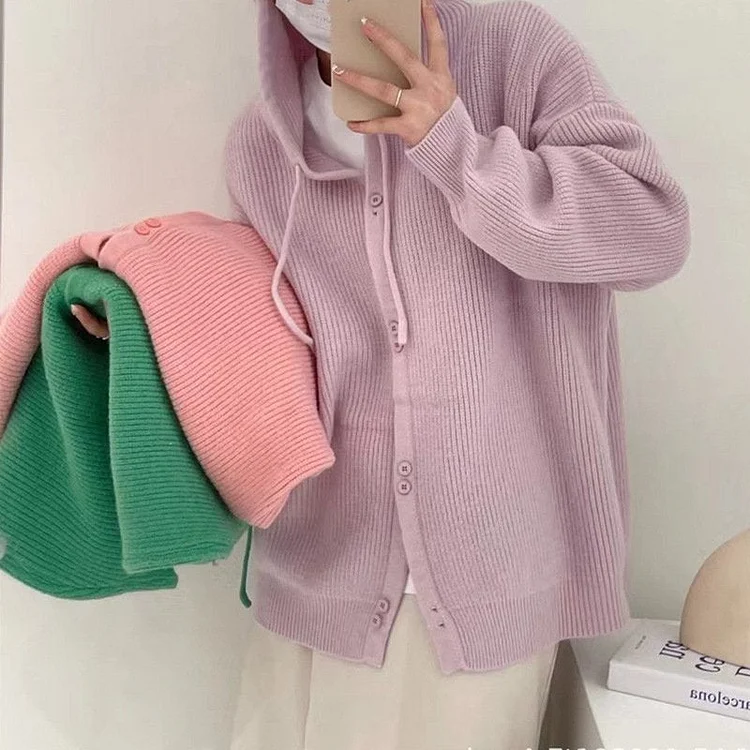 Plain Drawstring Knitted Long Sleeve Sweater QueenFunky