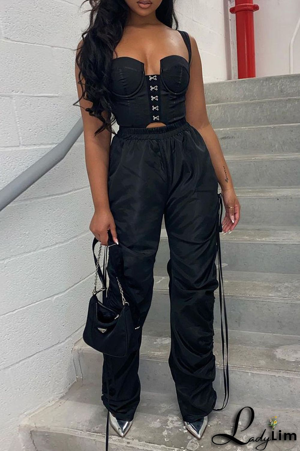 Green Casual Solid Patchwork Draw String Fold High Waist Pencil Solid Color Bottoms