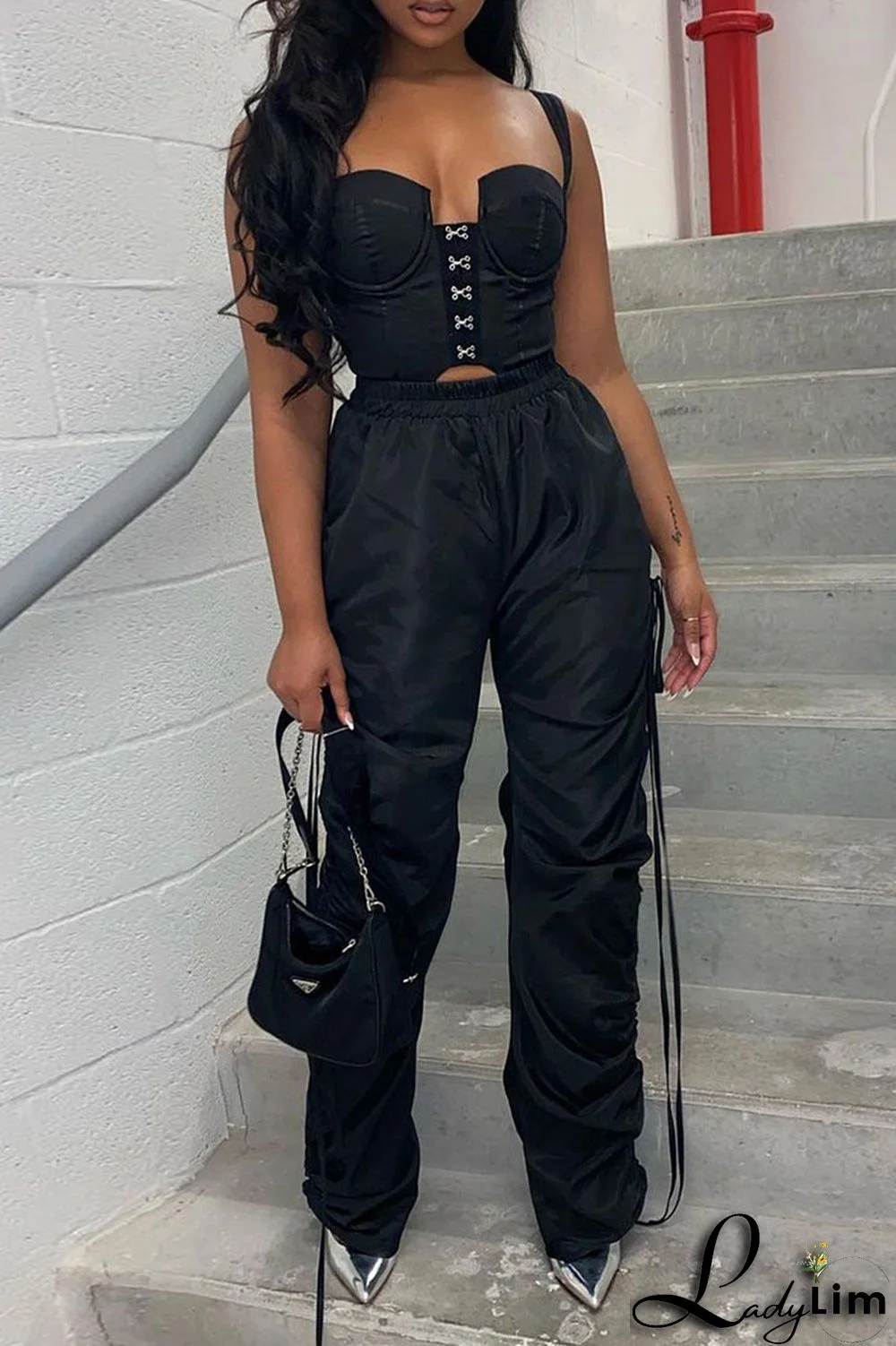 Green Casual Solid Patchwork Draw String Fold High Waist Pencil Solid Color Bottoms