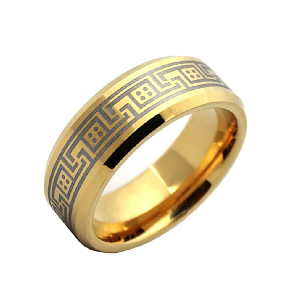 6MM 8MM Gold Celtic Tungsten Carbide Rings Mens Polished Beveled Edge Wedding
