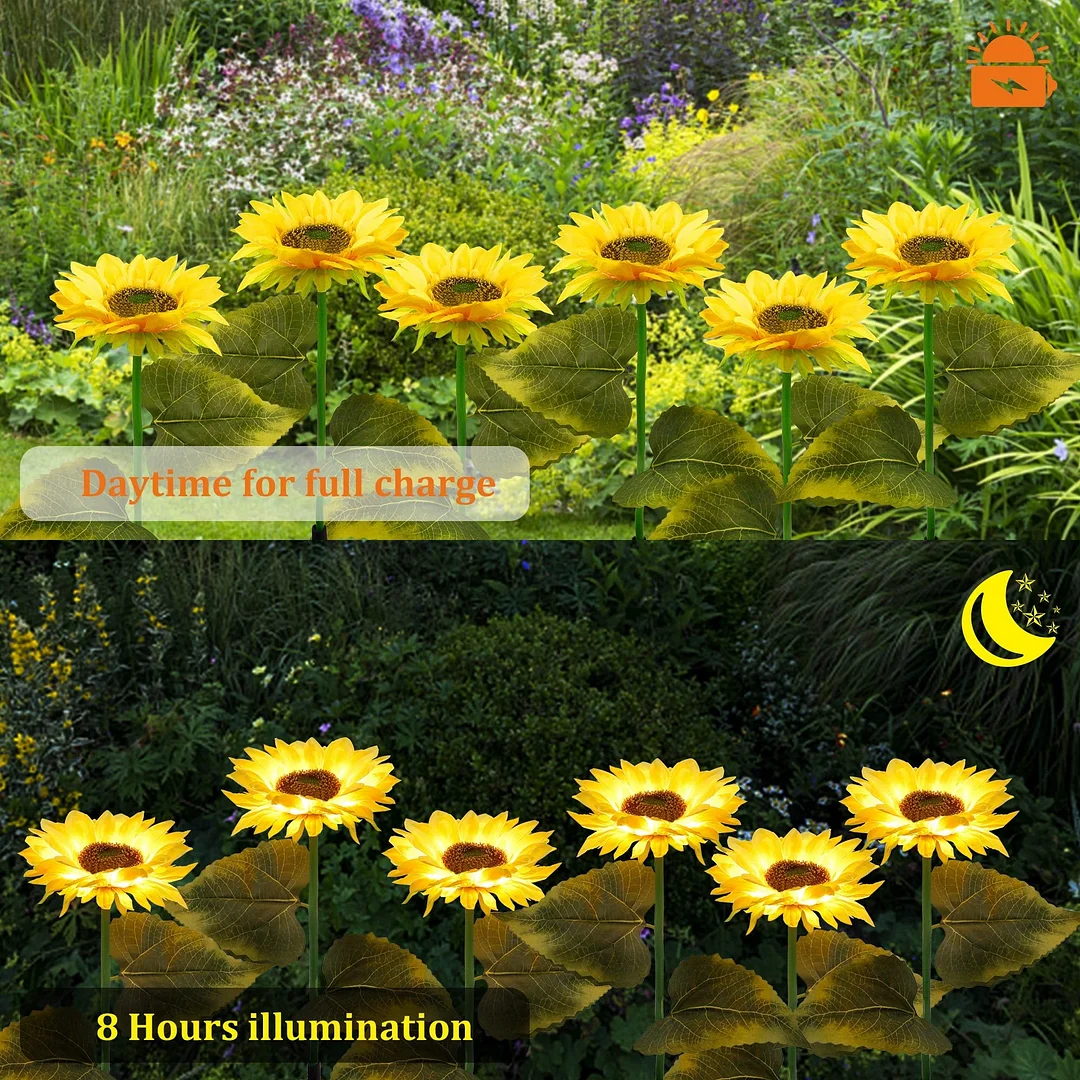 2 Pack Solar Powered Sunflower Outdoor Garden Light