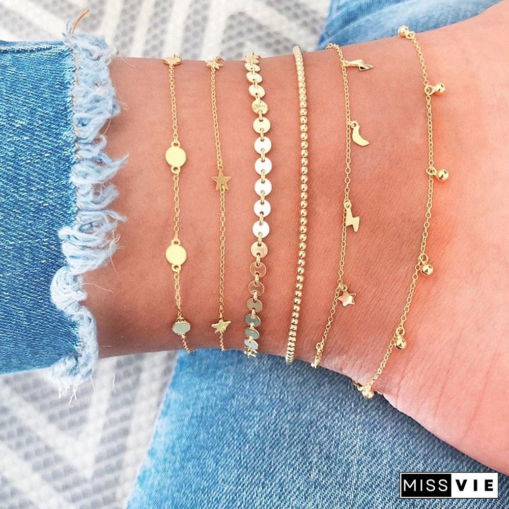 Lightning Moon Star Pentagram Water Drop Tassel Handmade Foot Decoration Set