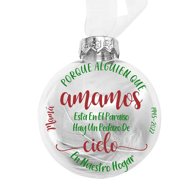 Bola navideña conmemorativa Adorno de Navidad nombre y años personalizados con pluma 