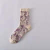 Delicate Purple 3D Jacquard Medium Tube Women Socks 10 Pairs