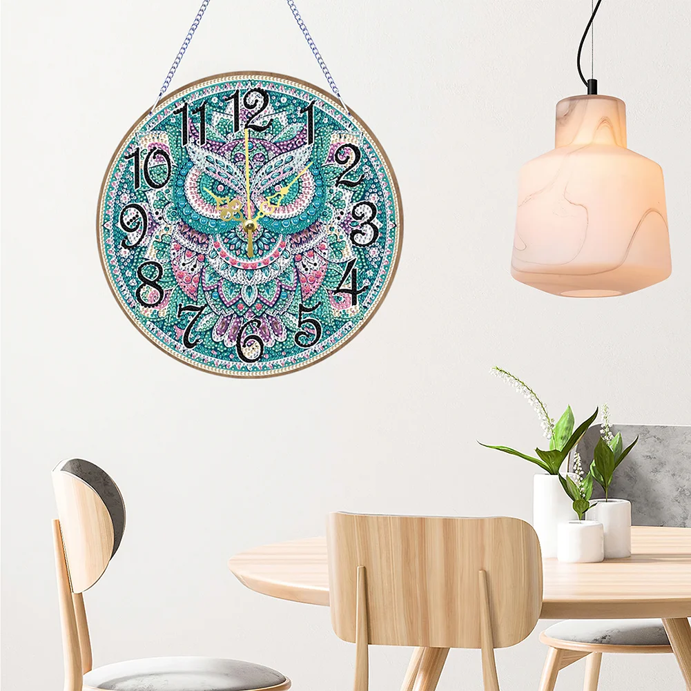 DIY Owl Single-Side Wooden Special Shaped Diamond Painting Clock Art Craft Decor