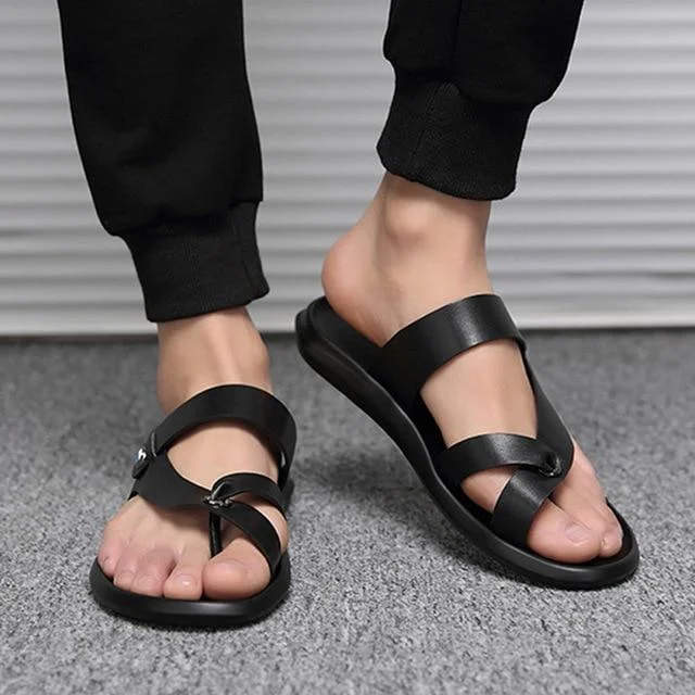 Men's PU Leather Sandals Flat Beach Fashion Non-Slip Sandals