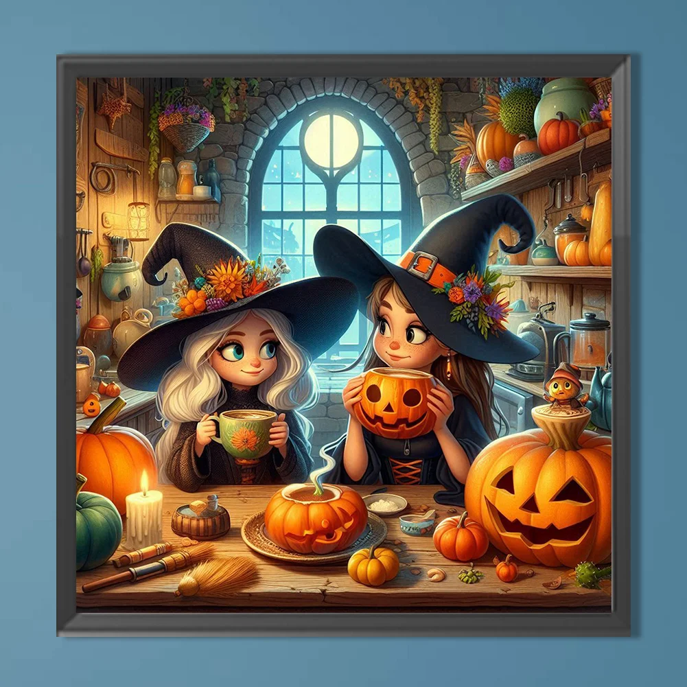 Diamond Painting - Full Round Drill - Halloween Witch Pumpkin(Canvas|40*40cm)