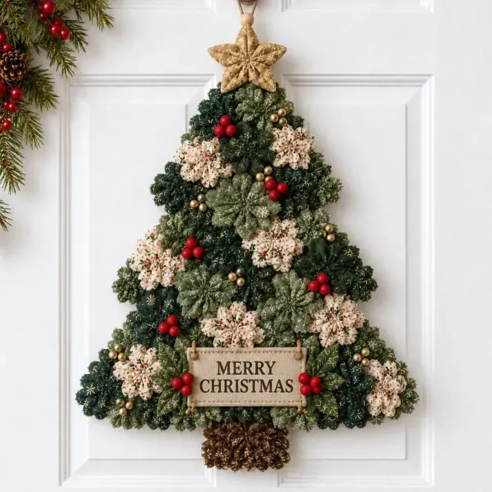 Christmas Tree fabric flower door hanging design