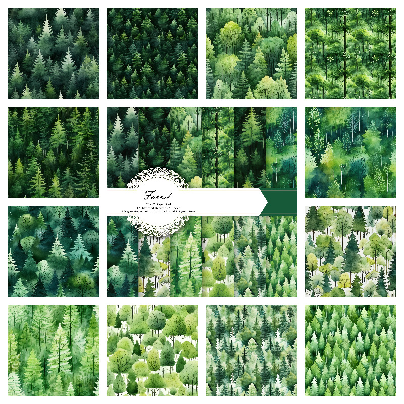 재질: 종이 - 12개 세트 빈티지 숲 풍경 나무 그림