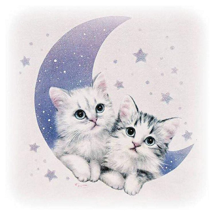 Cute Cats Moon - Full Round Diamond - 25x25cm