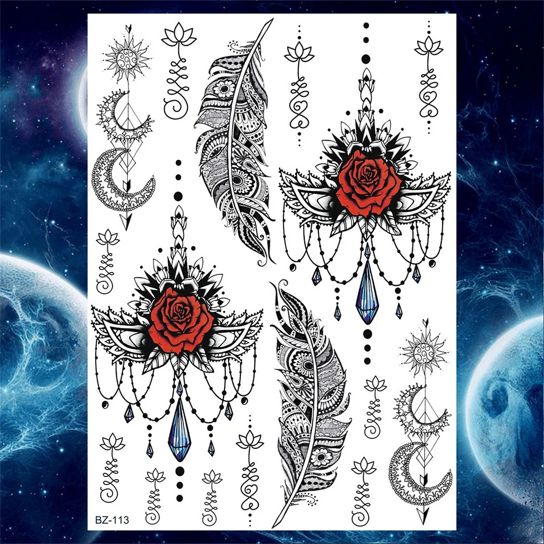 Lace Butterfly Temporary Tattoos For Women Girls Kids Tribal Black Henna Tattoo Sticker Mandala Flower Fake Jewelry Tatoos Adult
