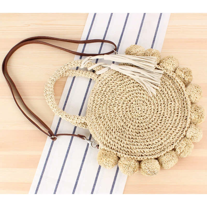 Fashion Round Straw Bags Bohemian Tassel Rattan Women Handbags Woven Crossbody Shoulder Bags Designer Ball Summer Beach Purse