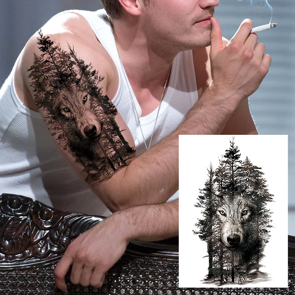 Sdrawing High Quality Lion Tiger Temporary Tattoos For Men Boys Realistic Fake Black Waterproof Tattoos Decal For Adult Party Supplies